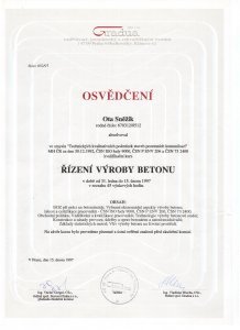 Certifikát řízení výroby betonu 
